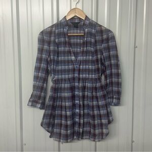 Vintage Moda International Blue Plaid Babydoll Top Women Medium Fairycore Y2K
